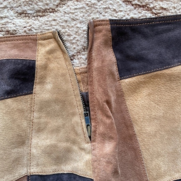 MISDEMEANOR Women's 7/8 Brown Beige Black Leather Patchwork Boho Hippie Pants - Picture 6 of 12